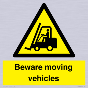 Beware moving vehicles with Warning forklift symbol